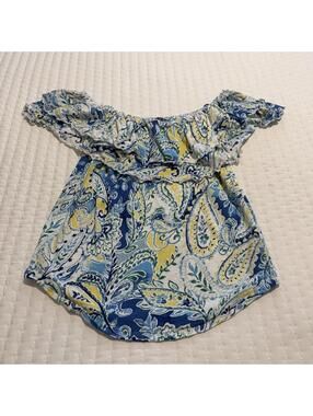 Lauren Ralph Lauren Paisley Linen Blend Off the Shoulder Shirt Top Sz M Medium